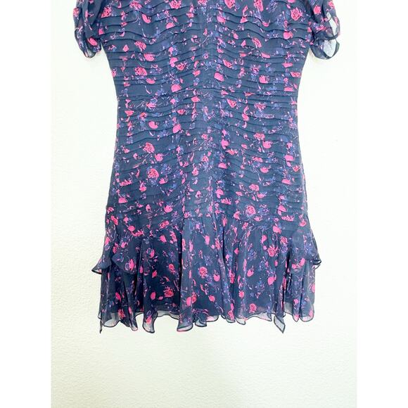 Tanya Taylor Falling Floral Carti Dress Size 10 Purple Silk Ruched Cocktail - Picture 10 of 12